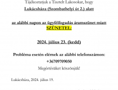 Tájékoztatás ügyfélfogadás szüneteléséről