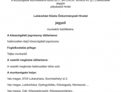 Pályázat - Lukácsházi Közös Önkormányzati Hivatal jegyző munkakör betöltésére.